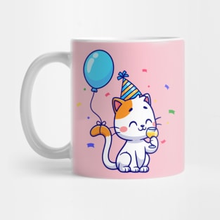 Cute Cat Birthday Party With Balloon Cartoon Mug